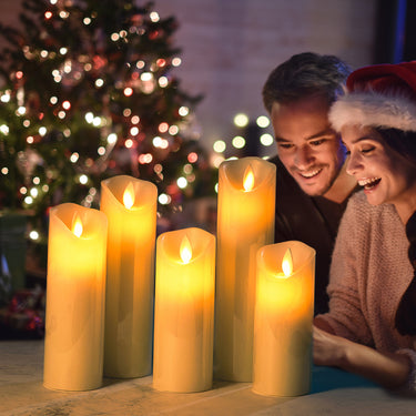 5-Piece Remote-Controlled LED Flameless Candle Set – Realistic Flickering Pillars
