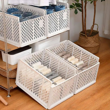 Stackable Plastic Clothes Storage Basket with Adjustable Dividers – Space-Saving Organizer