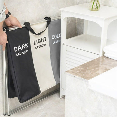 3-Section Foldable Laundry Basket with Labels & Aluminum Frame – Space-Saving Laundry Organizer - Lifeideas