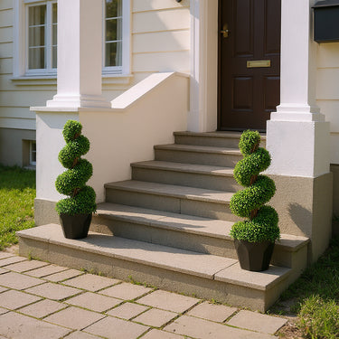 2 Pack Artificial Spiral Boxwood Topiary Tree – Realistic Fake Plant for Indoor & Outdoor Decoration - Lifeideas