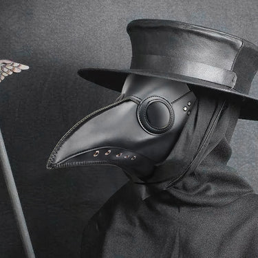 Halloween Cosplay Plague Doctor Mask – Black PU Leather Costume Accessory