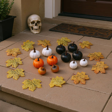 Halloween Pumpkin & Maple Leaf Ornament Set – 24-Piece Decorative Accents for Seasonal Displays