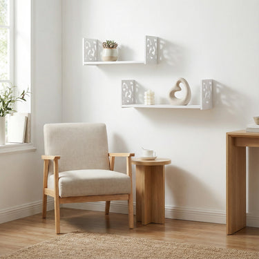 Set of 2 U-Shaped Floating Wall Shelves – Decorative White Display Racks with Carved Detailing