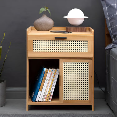Compact Wooden Nightstand – Multi-Storage Bedside Table with Drawer and Sliding Door