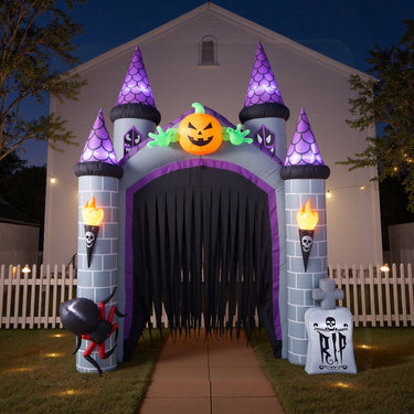 11ft Halloween Haunted House Castle Inflatable with Built-In LED Lights