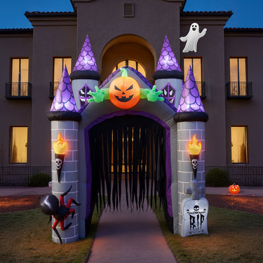 11ft Halloween Haunted House Castle Inflatable with Built-In LED Lights