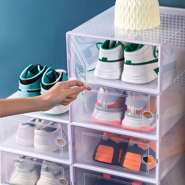 12-Pack Foldable Clear Plastic Shoe Storage Boxes – Stackable Organizer Set - Lifeideas