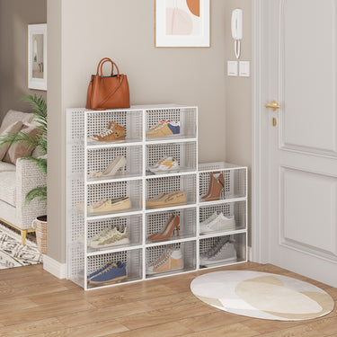 12-Pack Stackable Drop-Front Clear Shoe Storage Boxes – Ventilated & Foldable Organizer Set - Lifeideas
