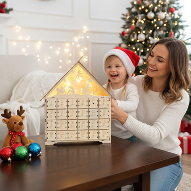 Wooden Christmas Advent Calendar with LED Lights