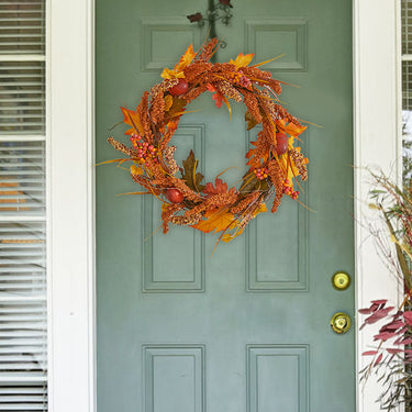 Autumn Harvest LED Wreath – Golden Sorghum Fall Door Decoration with Lights, 50cm - Lifeideas