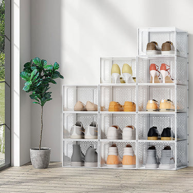 12-Pack Clear Ventilated Stackable Shoe Storage Boxes – Large Plastic Organizers - Lifeideas