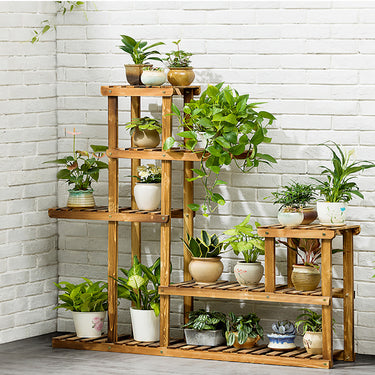 Rustic Multi-Tiered Wooden Plant Stand – 6-Tier Space-Saving Flower Shelf