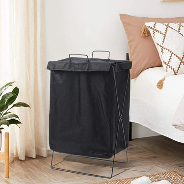 Folding Fabric Laundry Hamper with Lid and Handles – Collapsible Black Clothes Basket