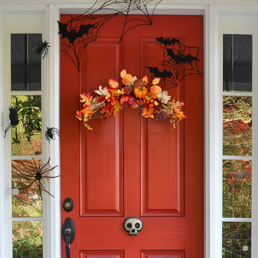 Artificial Autumn Maple Leaves Swag - Pumpkins, Berries & LED Lights for Halloween & Thanksgiving Decor