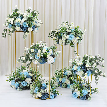 Golden Metal Rectangular Flower Stand – Elegant Pedestal Rack for Weddings and Parties