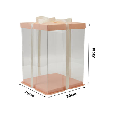 Clear Cake Gift Box with Decorative Ribbon – Tall Display Packaging for Cakes & Desserts