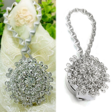 2-Pack Luxurious Crystal Magnetic Curtain Tiebacks – Silver Flower Design for Elegant Window Treatment