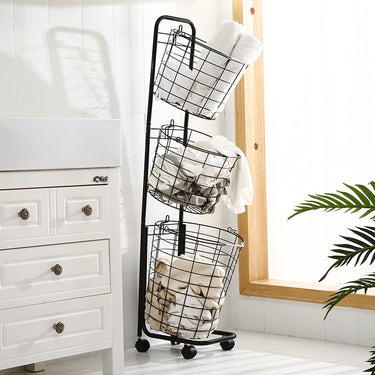 3-Tier Rolling Laundry Basket Cart with Removable Wire Baskets and Wheels