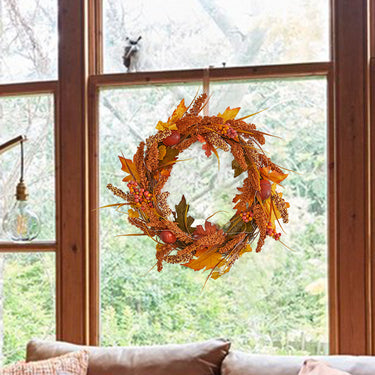 Autumn Harvest LED Wreath – Golden Sorghum Fall Door Decoration with Lights, 50cm - Lifeideas