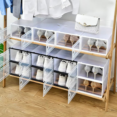 12-Pack Foldable Clear Plastic Shoe Storage Boxes – Stackable Organizer Set - Lifeideas