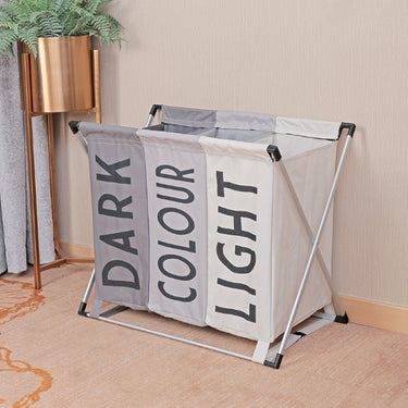 Foldable 3-Section Laundry Hamper with Aluminum Frame – Light, Dark & Colour Sorting