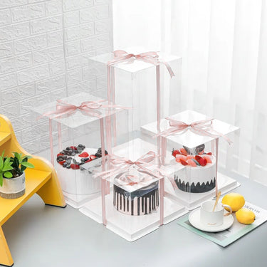 Clear Cake Gift Box with Ribbon – Elegant Display Packaging for Baked Goods