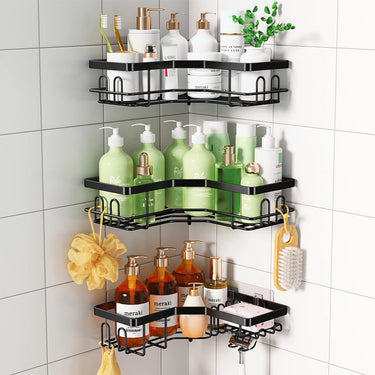 3-Piece Corner Shower Caddy Set with Wall-Mount Adhesive Stickers – Rust-Resistant Metal Storage Solution - Lifeideas