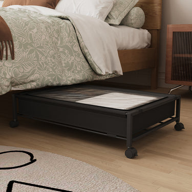 Under Bed Rolling Storage Basket with Lid – Carbon Steel Frame & Mesh Sides
