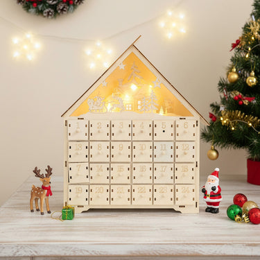 Wooden Christmas Advent Calendar with LED Lights