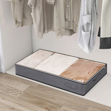 Fabric Clothes & Quilt Storage Box with Handles – Underbed Organizer with Clear Window
