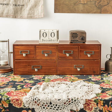 Retro Wood 6-Drawer Desktop Organizer – Vintage Storage for Office & Home