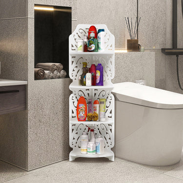 4-Tier White Corner Plant Display Stand – Elegant Carved Shelves for Indoor Greenery - Lifeideas
