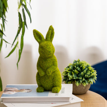 Moss-Covered Standing Bunny Ornament – Resin Easter & Spring Home Décor