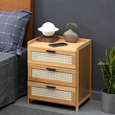 Wooden Nightstand with 3 Drawers – Compact Bedside Storage for Small Bedrooms