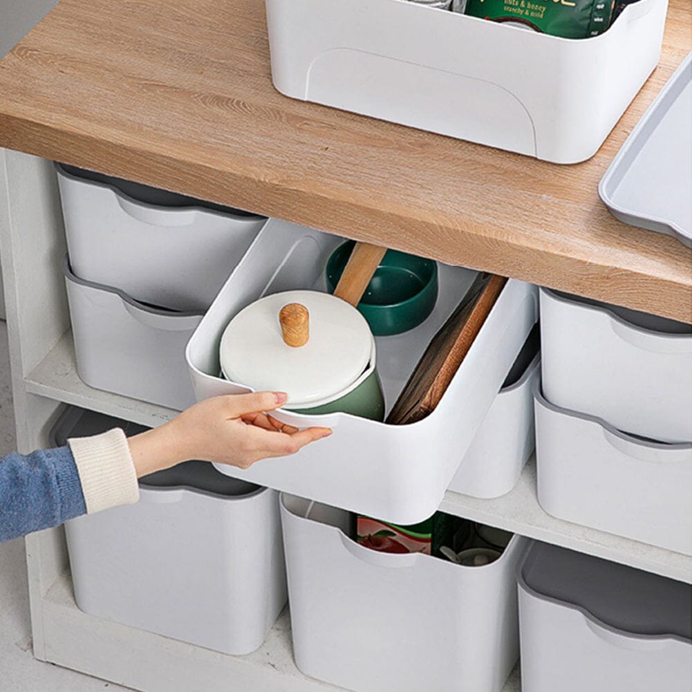 Set of 4 Plastic Storage Boxes with Lids in White Storage Boxes Living and Home 