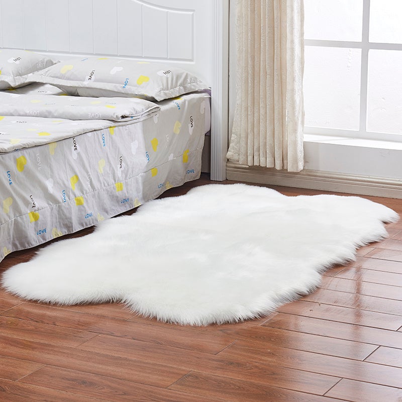 Irregular 180*110cm Fluffy Shaggy Sheepskin Area Rugs Rug Living and Home White 