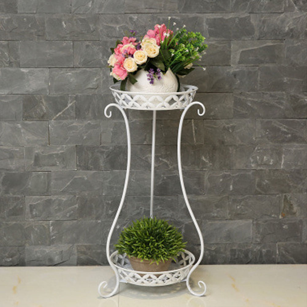 2 Tier Metal Plant Pot Stand Flower Display Shelf Garden Balcony Outdoor Indoor Bookcases & Standing Shelves Living and Home White 