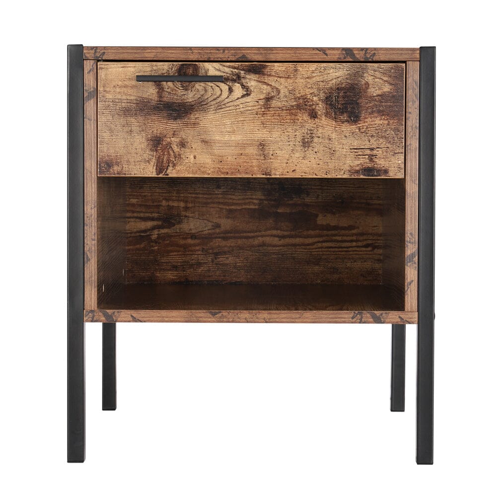Retro Industrial-style Bedside Table Nightstand with Drawer & Open Front Storage Compartment, DM0370 Cabinets Living and Home 