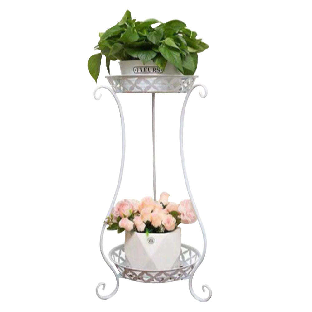 2 Tier Metal Plant Pot Stand Flower Display Shelf Garden Balcony Outdoor Indoor Bookcases & Standing Shelves Living and Home 