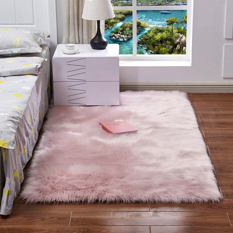 Pink Rectangle Fluffy Shaggy Sheepskin Area Rugs Rug Living and Home 60*90cm 