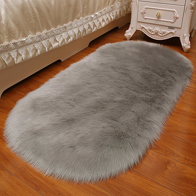 Grey Oval Fluffy Shaggy Sheepskin Area Rugs Rug Living and Home 