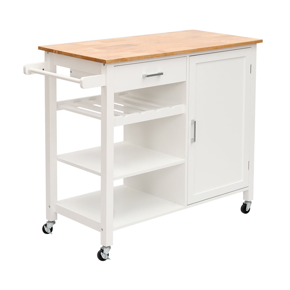 White Natural Wood Trolley Sideboard Cabinet Kitchen Island Dining Serving Cart Kitchen Cart Living and Home 