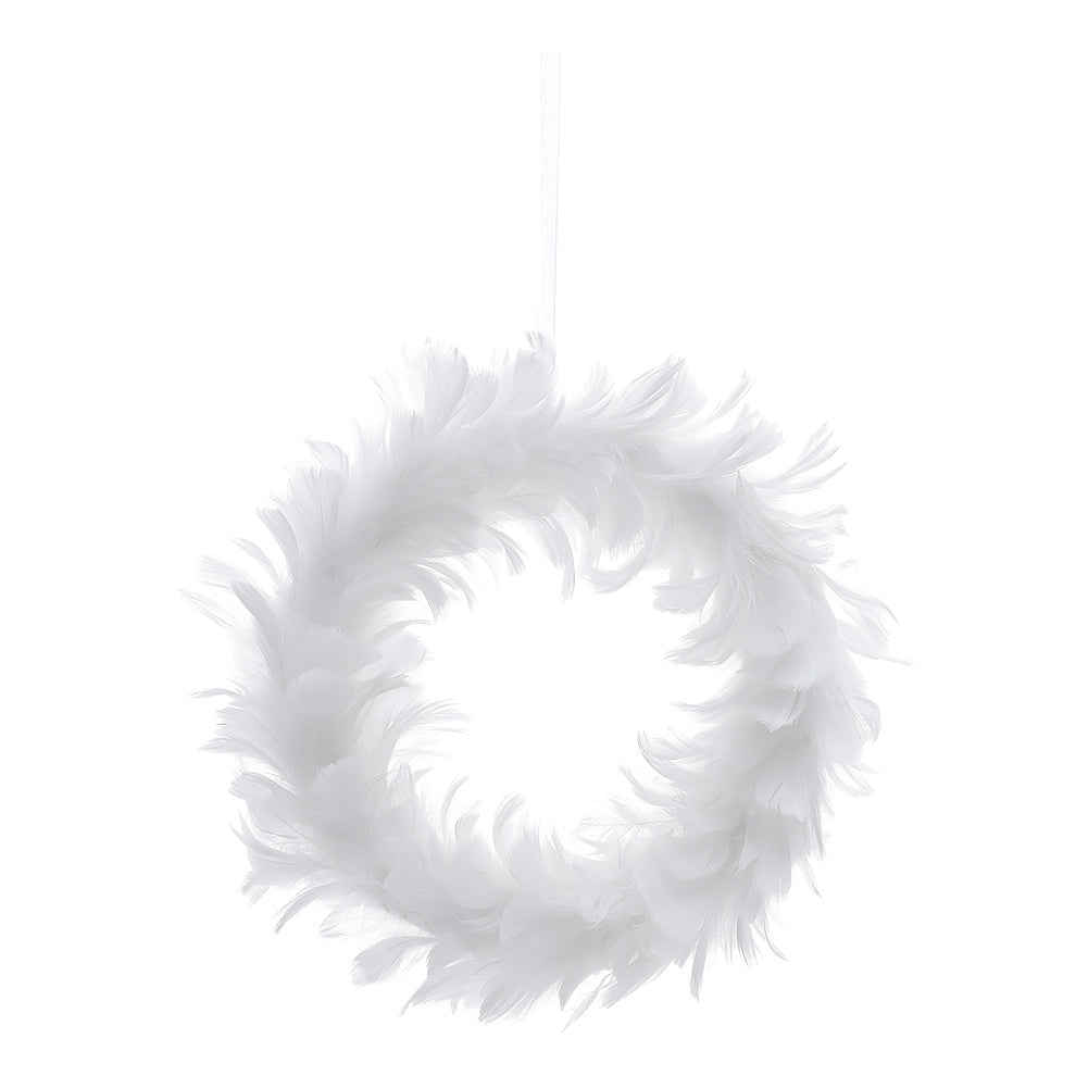 Hanging White Feather Wreath