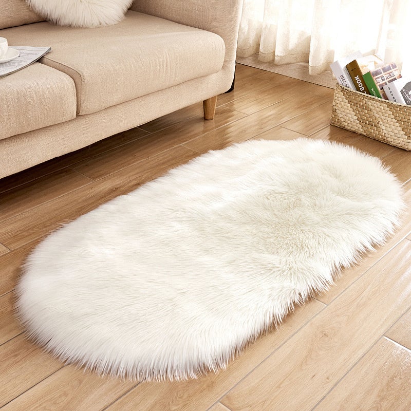 White Oval Fluffy Shaggy Sheepskin Area Rugs Rug Living and Home 