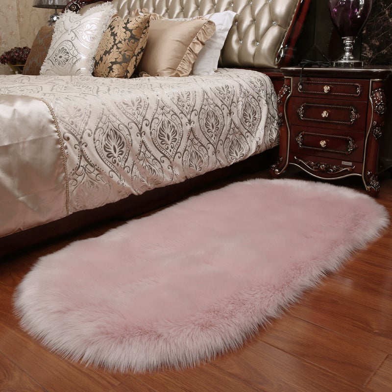 Pink Oval Fluffy Shaggy Sheepskin Area Rugs Rug Living and Home 