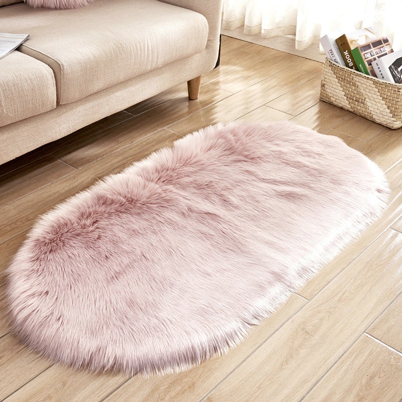 Pink Oval Fluffy Shaggy Sheepskin Area Rugs Rug Living and Home 60*90cm 