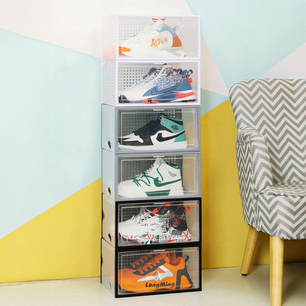 12 Pack White Stackable Foldable Plastic Shoe Boxes