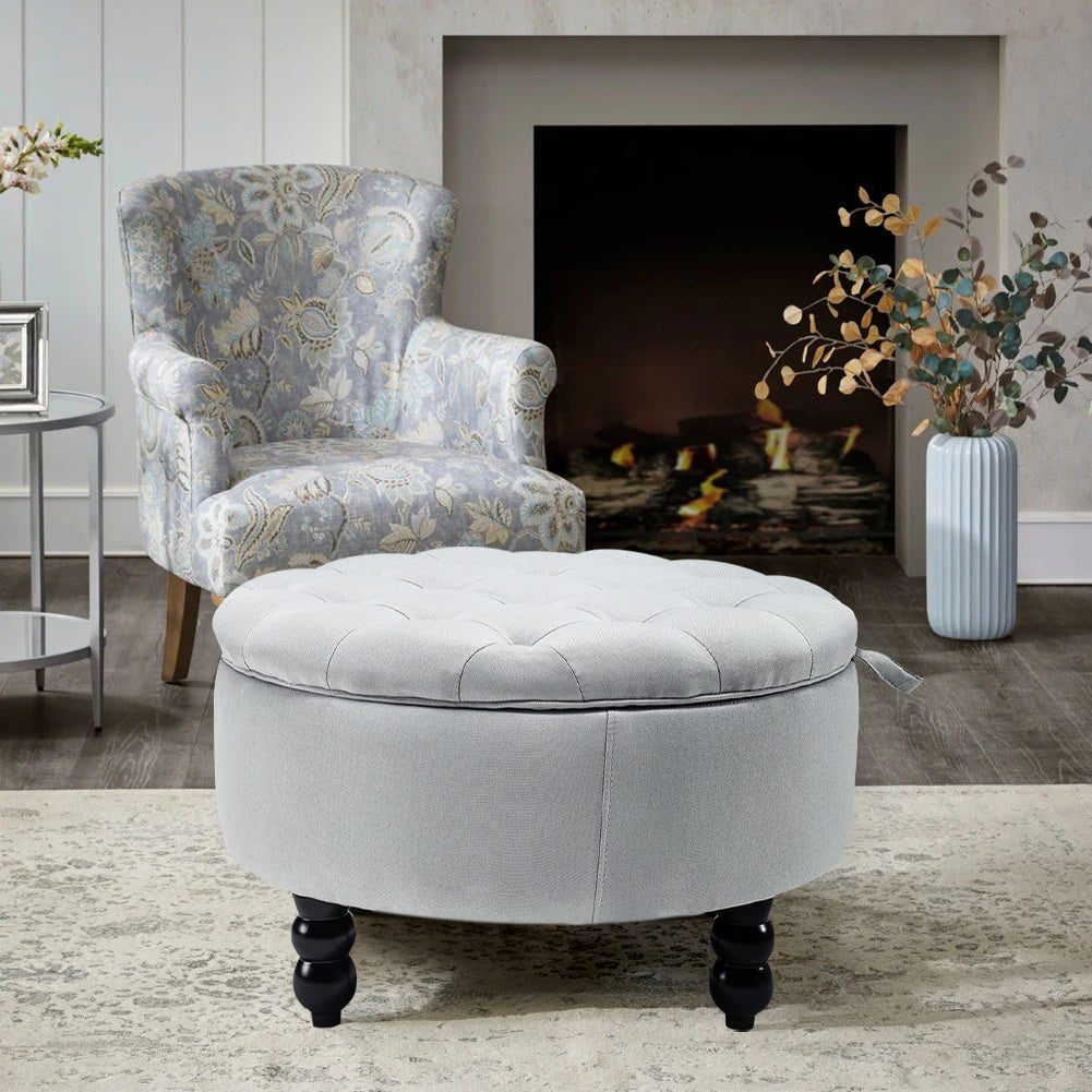 Tufted round cocktail ottoman deals