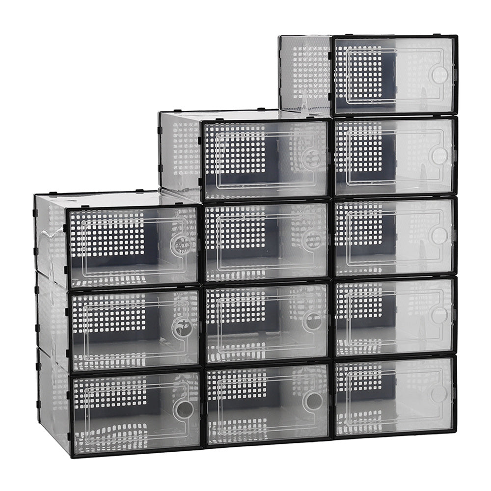 12x Stackable Shoe Storage Box Organiser Black