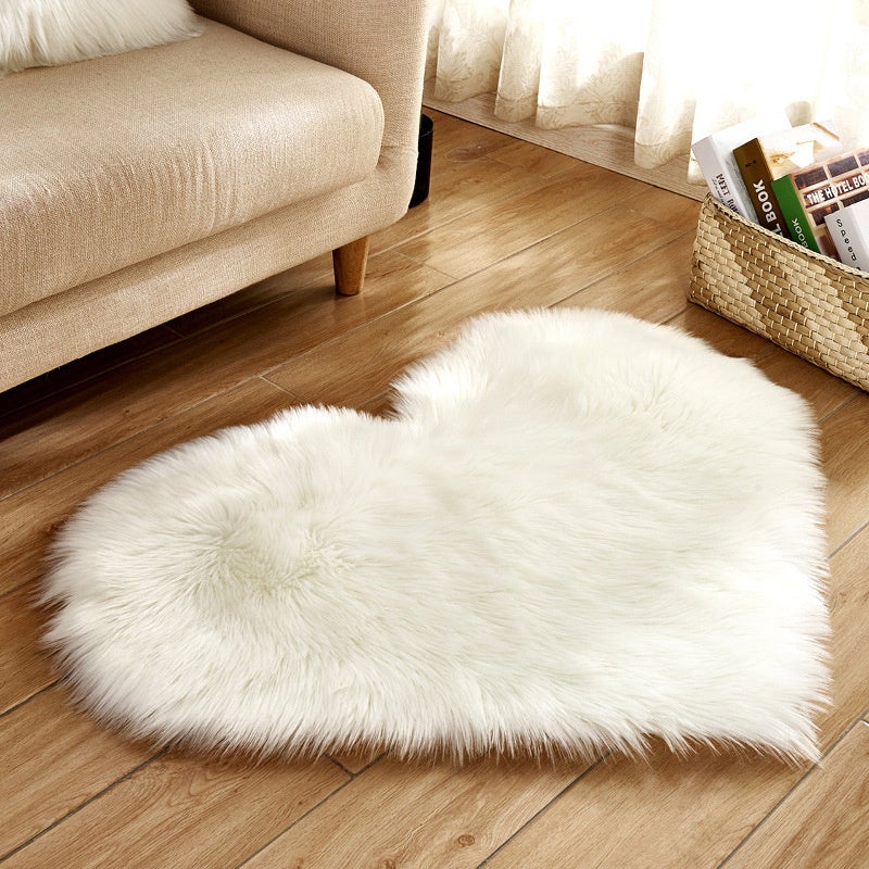 White Heart Fluffy Shaggy Sheepskin Area Rugs Rug Living and Home 